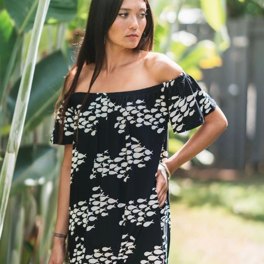Off-Shoulder Black and White Ava Sky Dress